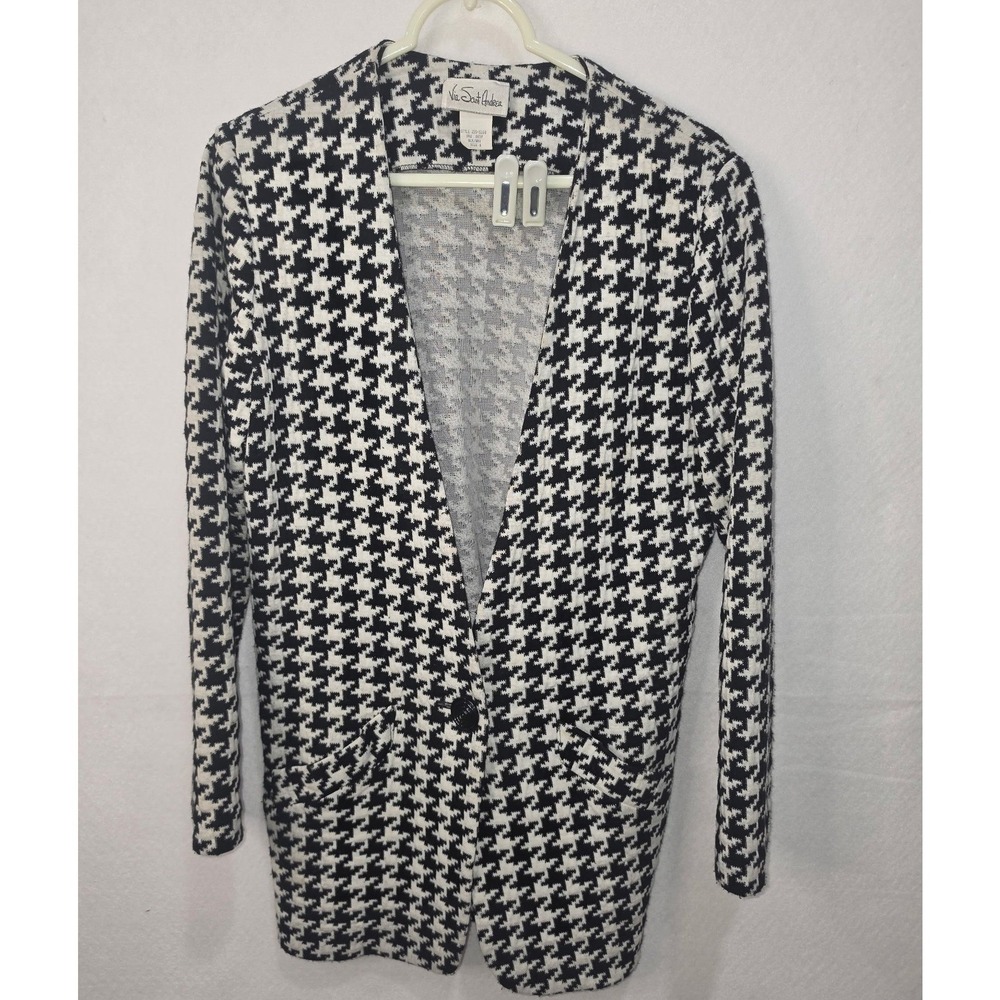 Vintage Houndstooth Knit Blazer Jacket Black White Size 6 Made in USA